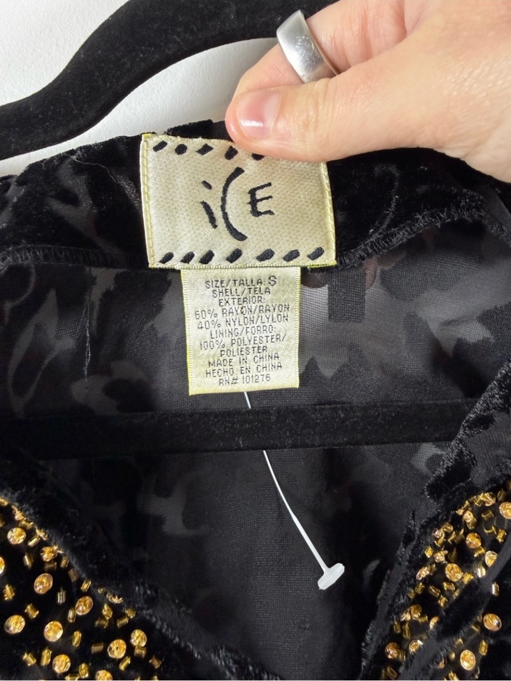 ICE | Vintage Y2K Black Burnout Beaded Blouse Size S - Picture 2 of 2